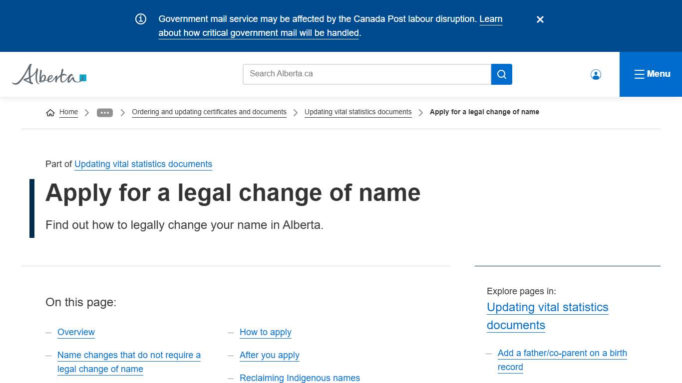 Apply for a legal change of name Alberta.ca