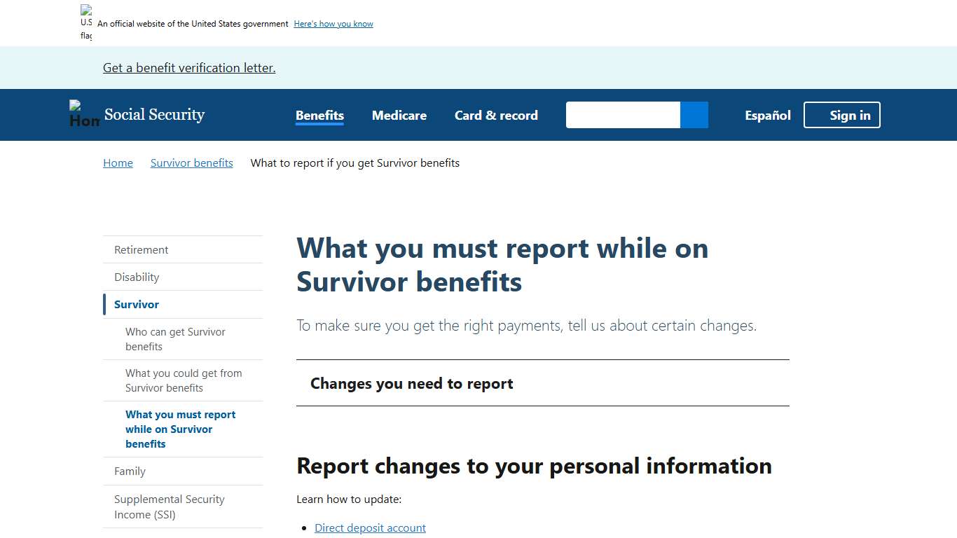 What to report if you get Survivor benefits SSA